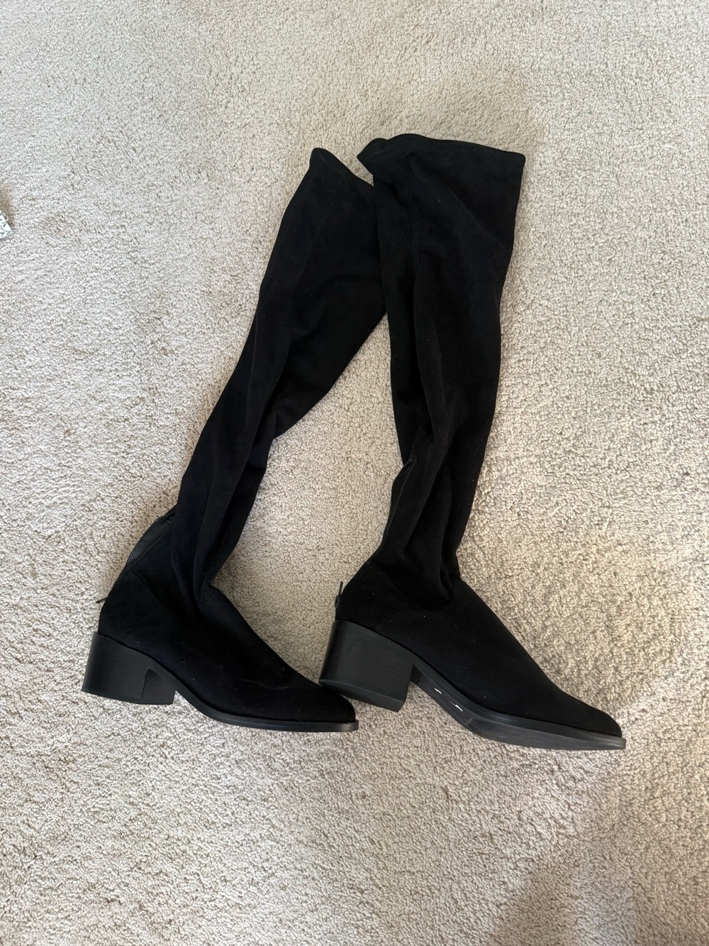 Black Over-the-Knee Block Heel Boots
